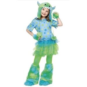 Monster Miss Blue Polka Dot Clown Costume Girls Size 8-10 dress only